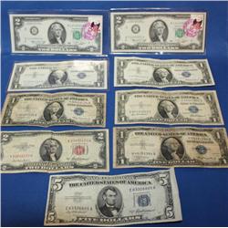Assortment U.S Paper Money Blue,Red,Green Seal
