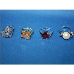 4 Rhodium Plated Costume Rings