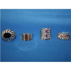4 Rhodium Plated Costume Rings