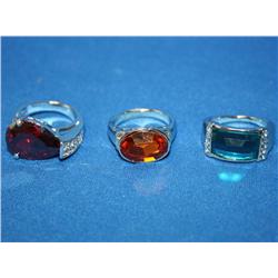 3 Rhodium Plated Costume Rings