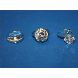 3 Rhodium Plated Costume Rings