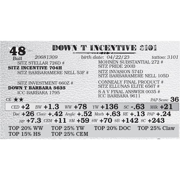 DOWN T INCENTIVE 3101