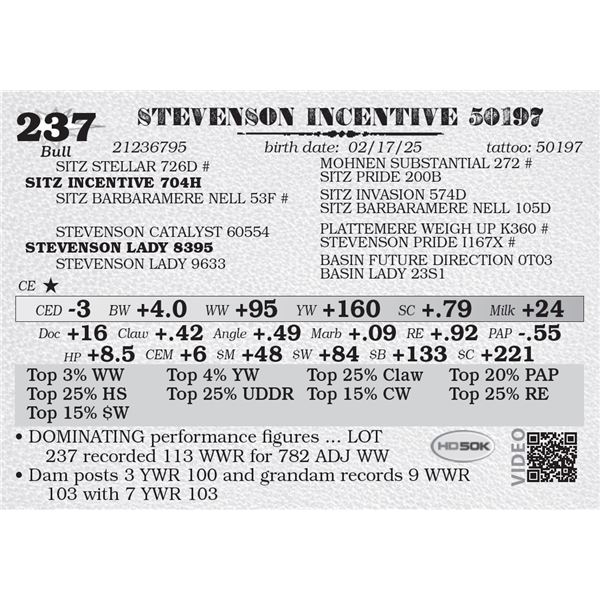STEVENSON INCENTIVE 50197