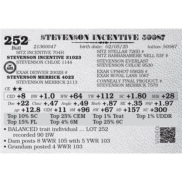 STEVENSON INCENTIVE 50087