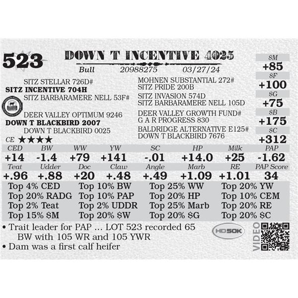 DOWN T INCENTIVE 4025