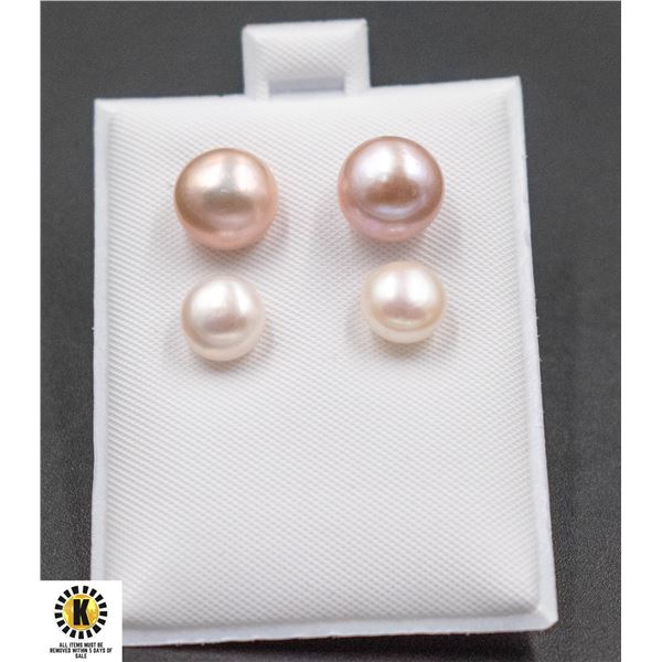 14K Yellow Gold Natural Akoya Pearl Stud Earrings (9-10mm) – Vintage White Baroque, Screw Back