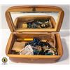 Image 1 : WOODEN BOX WITH VINTAGE COSTUME JEWELRY