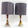Image 1 : PAIR OF WOODEN LAMPS W/GREY SHADES