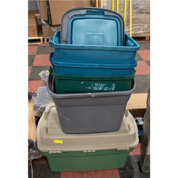 5 STORAGE TOTES 4 LIDS