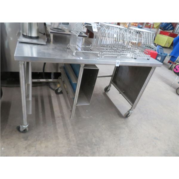 S/S Rolling 5' Table w/Triple Overshelf & Tray Stand