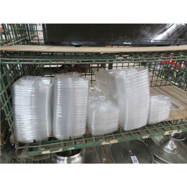Shelf Lot of Plastic To-Go Boxes
