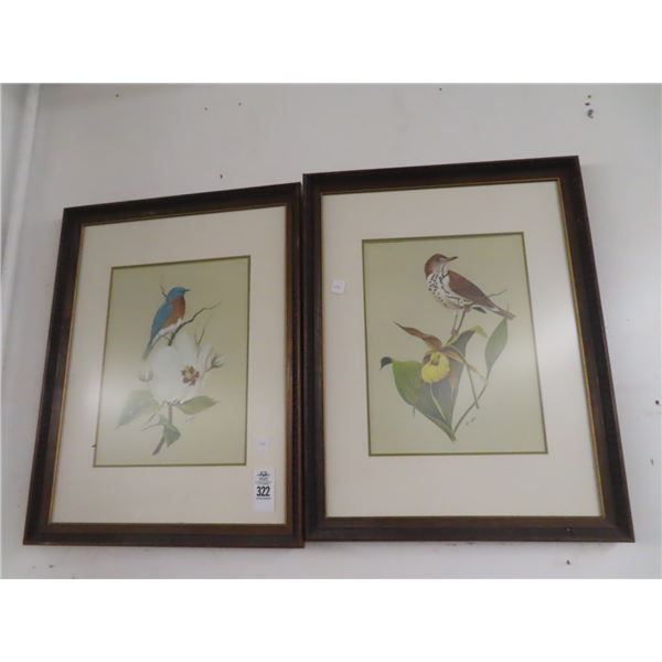 Framed Flower Bird Print Artist Art Lamay 23" x 20"