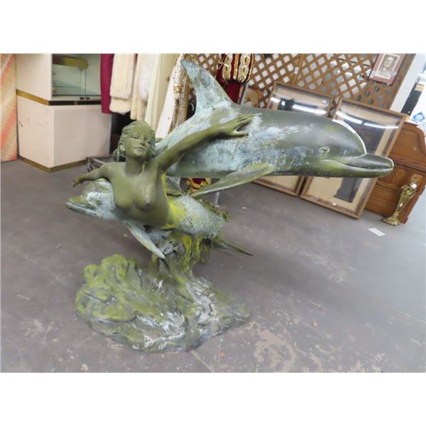 Cast Bronze Mermaid and Porpoise Statue Fountain- 48" x 54"