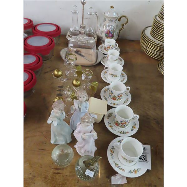 Lot of Asst. Décor, Figurines, Tea Set, Condiment Caddy