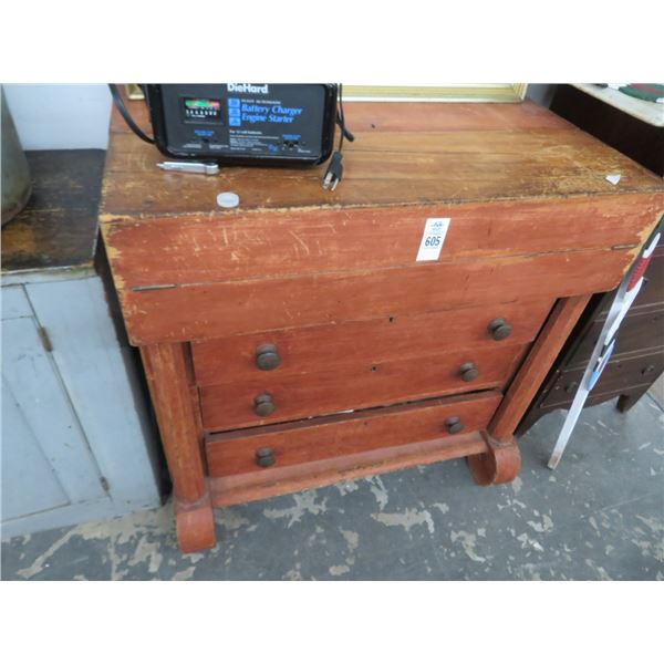 Antique Wood 3 Drawer Flip Top Chest