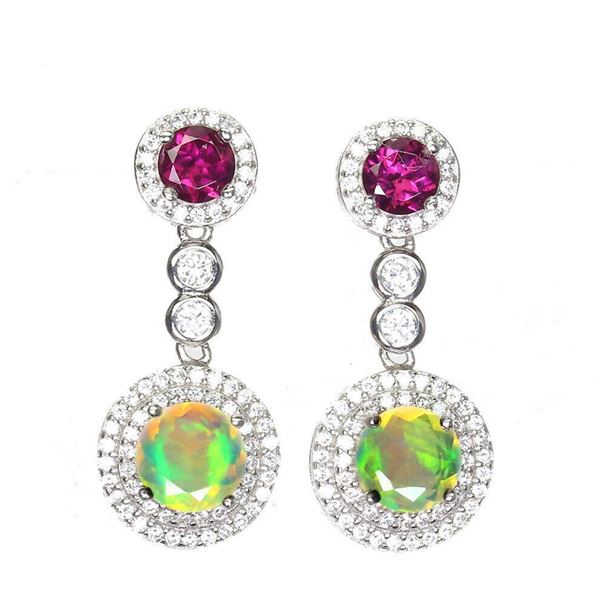 Natural Ethopian Opal & Rhodolite Garnet Earrings