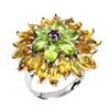 Image 2 : Natural Citrine Peridot Rhodolite Garnet Ring