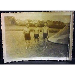 WW2 NAZI GERMAN PHOTO OF 3 SOLDIERS IN SHORTS