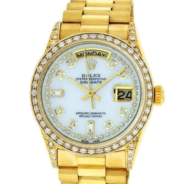 Rolex Mens 18K Yellow Gold MOP String Diamond Quickset President Wristwatch