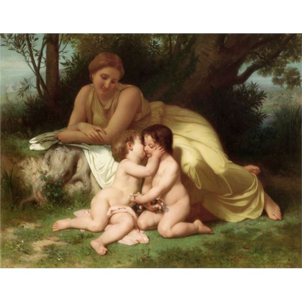 William Bouguereau - Young Woman Contemplating Two Embracing Children