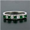 Image 2 : 18k White Gold 1.36 ctw Alternating Round Diamond & Emerald Wedding Band Ring