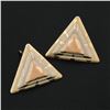 Image 1 : 14K Tri Color Gold Dual Finished Patterned Tiered Triangle Stud Post Earrings