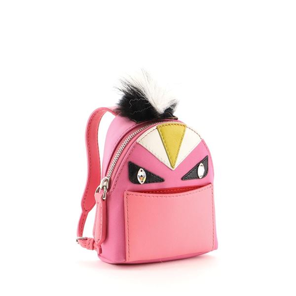 Fendi Monster Backpack Bag Charm Nylon with Leather and Fur Micro Pink