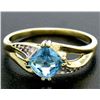 Image 1 : Solid 10k Yellow Gold Checkerboard Cushion Blue Topaz Ring w/ Diamond Accents