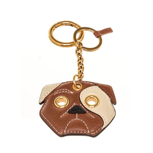 Mulberry Brown Leather Puppy key Chain