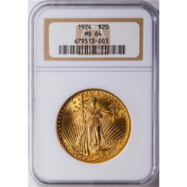 1924 $20 Saint Gaudens Double Eagle Gold Coin NGC MS64