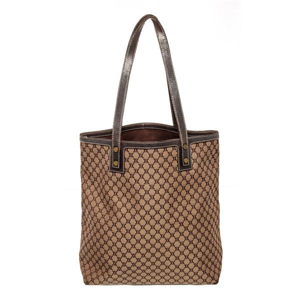 Celine Brown Beige Canvas Macadam Tote Bag