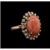 Image 1 : 9.15 ctw Coral and Diamond Ring - 14KT Rose Gold