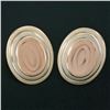 Image 2 : 14K Tri Color Gold Dual Finished Tiered Oval Pattern Disk Button Stud Earrings