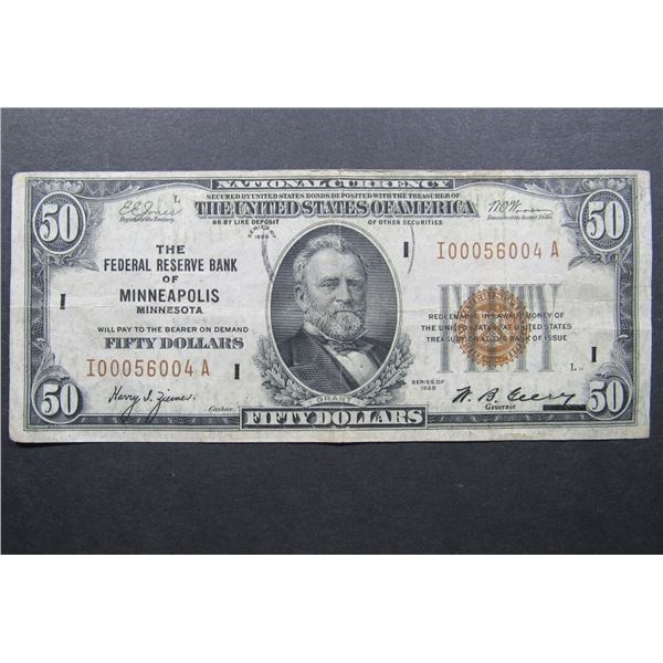 1929 $50 NATIONAL CURRENCY MINNEAPOLIS MN