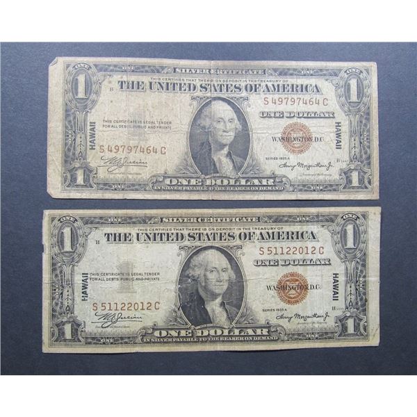 (2) 1935 $1 "HAWAII" SILVER CERTIFICATE