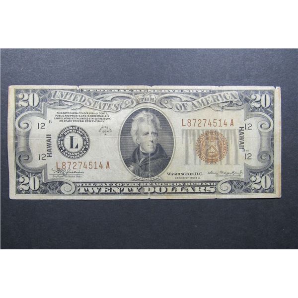 1934 $20 "HAWAII" FEDERAL RESERVE NOTE