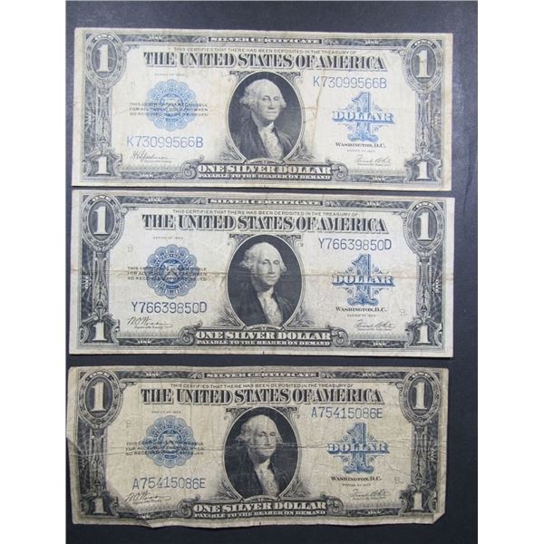 (3) 1923 $1 SILVER CERIFICATES U.S. CURRENCY