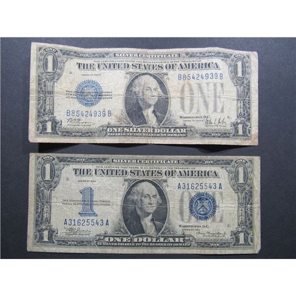 (2) $1 "FUNNY BACK" SILVER CERTS 1928 & 1934