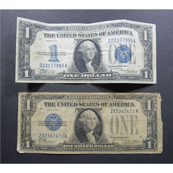 (2) $1 "FUNNY BACK" SILVER CERTS 1928 & 1935