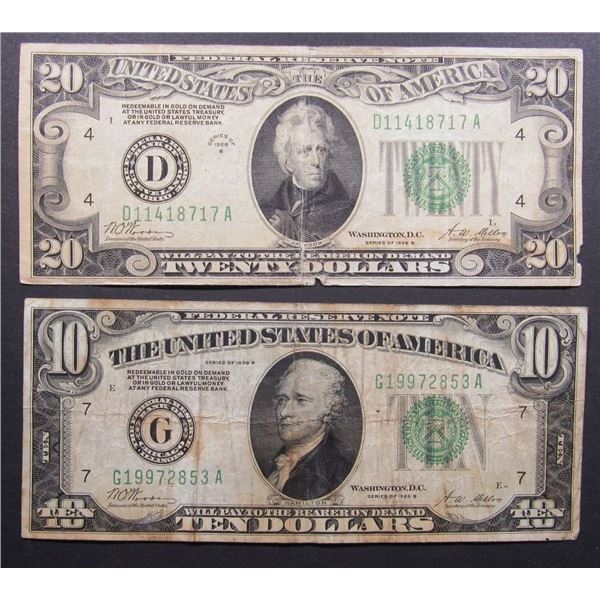 1928 $10 & $20 FEDERAL RESERVE NOTES