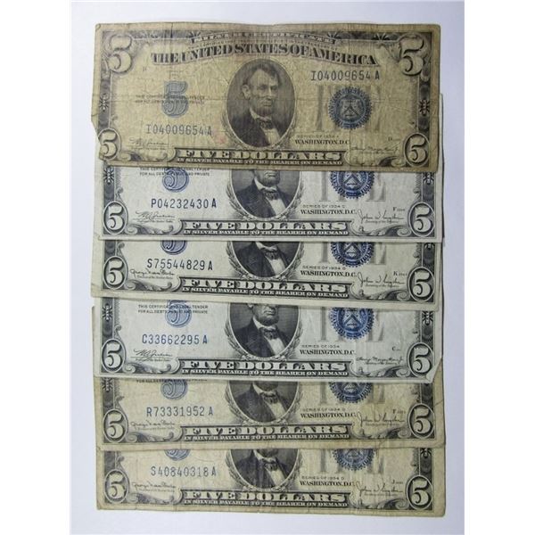 (6)1934 $5 SILVER CERTIFICATES