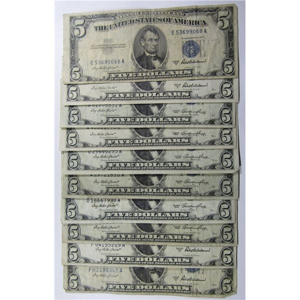 (10) 1953 $5 SILVER CERTIFICATES
