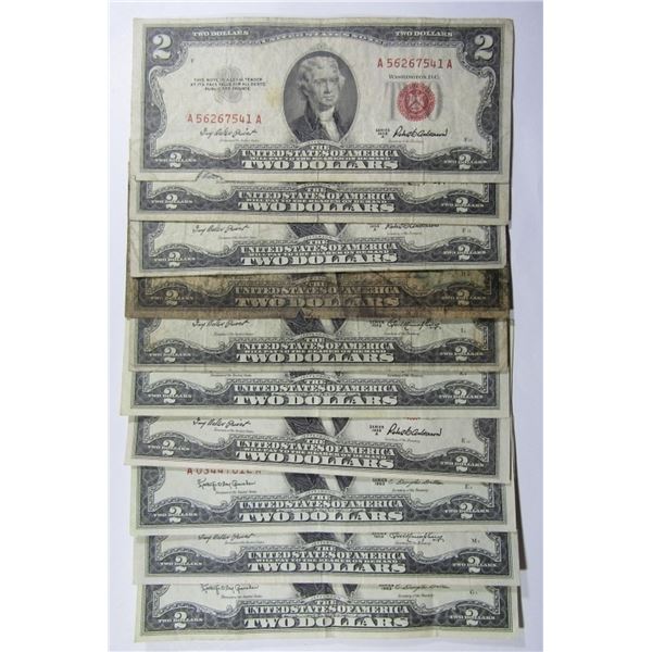 (10)  1953/1963 $2 RED SEAL U.S. NOTES