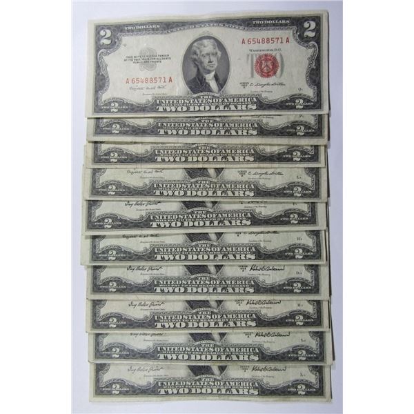 (10)  1953/1963 $2 RED SEAL U.S. NOTES