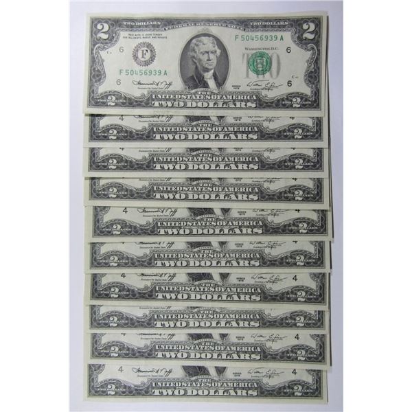 (10) 1976 BICENTENNIAL $2 FED RSV NOTES AU/UNC