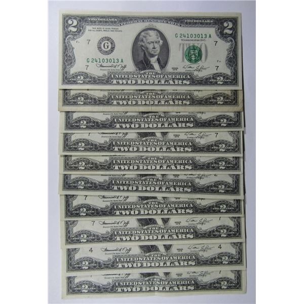 (10) 1976 BICENTENNIAL $2 FED RSV NOTES AU/UNC