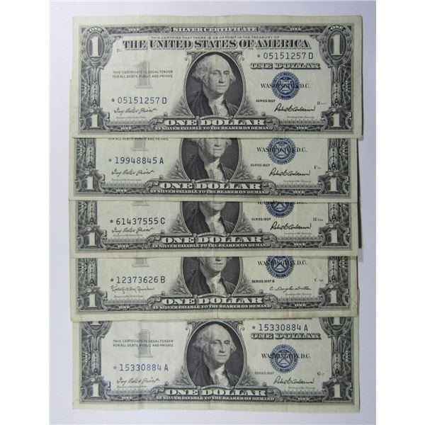 (5) 1957 $1 "STAR NOTE" SILVER CERTS