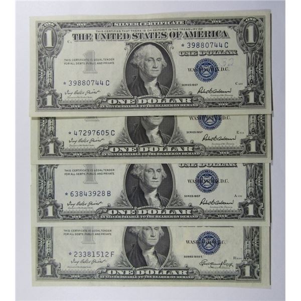 (4) 1957 $1 "STAR NOTE" SILVER CERTS