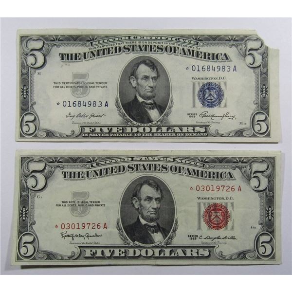 (2) $5 "STAR NOTE" 1953 SILVER CERT & 1963