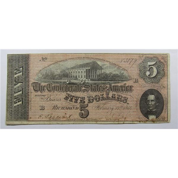 1864 $5 CONFEDERATE STATES of AMERICA